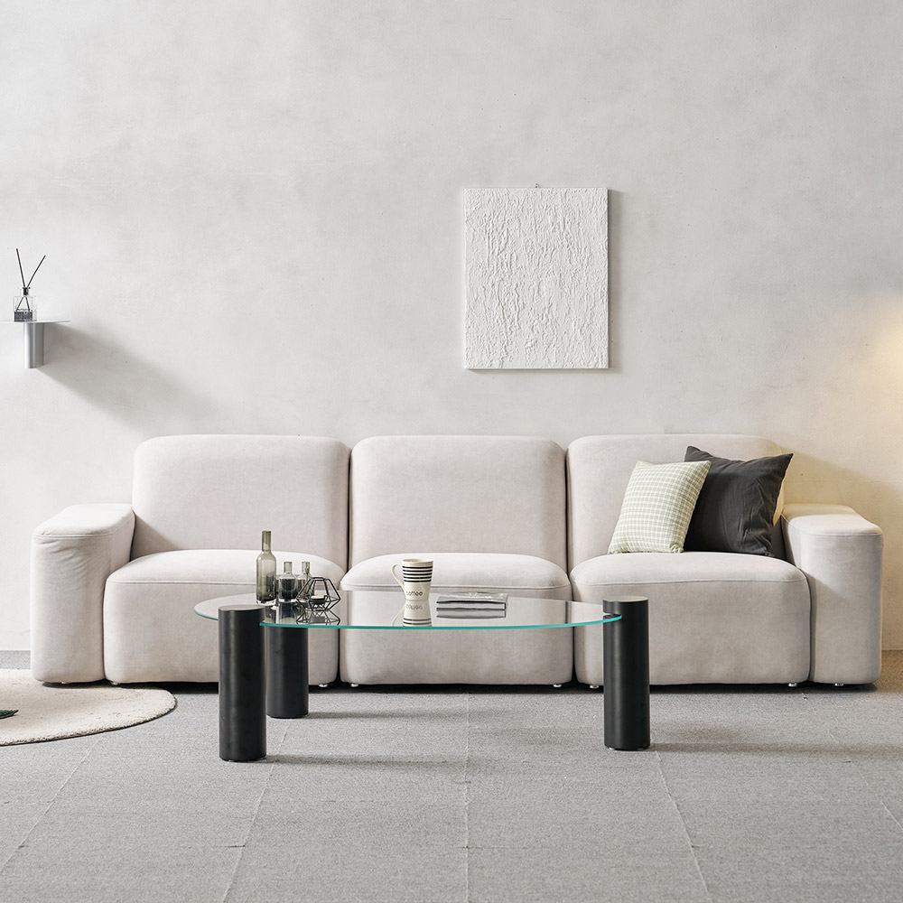 소울 강화유리 낮은 소파 거실 테이블 물방울 블랙 CNM244C