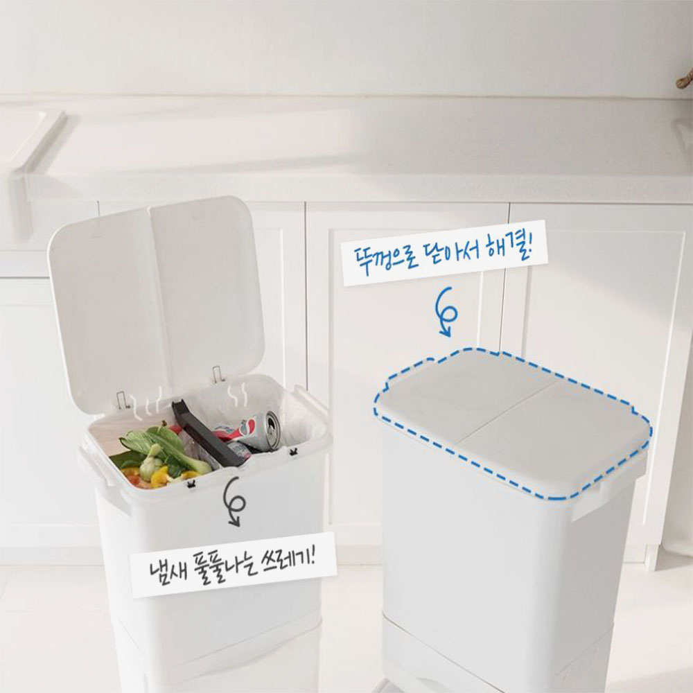 페달 분리수거함 가정용 싱크대 음식물쓰레기통 플라스틱 3단 휴지통 인테리어 - 상세 이미지 2