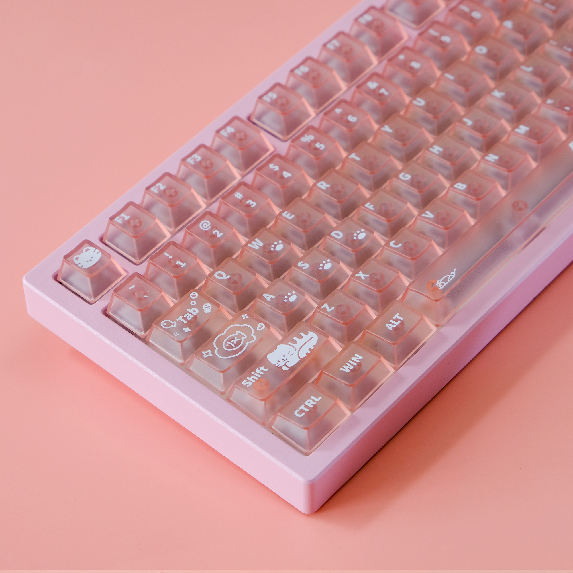 코랄 핑크캣 귀여운 영문키캡 반투명 PC재질 CHERRY 기계식키보드 키캡 - 상품 이미지