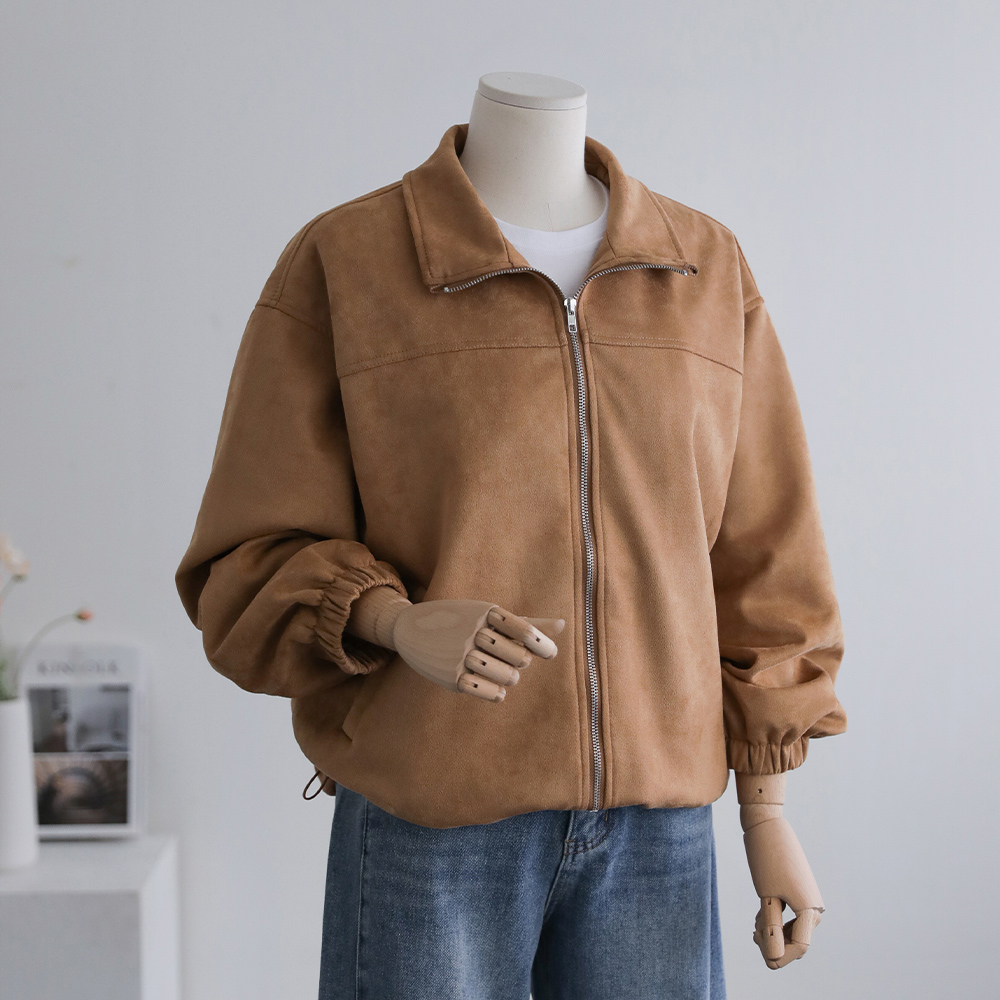 소프트 스웨이드 루즈핏 쫀쫀 데일리 절개 스트링 블루종 점퍼 자켓 - 상품 이미지