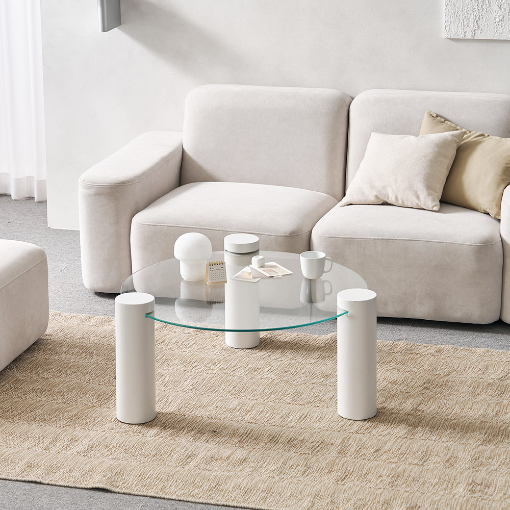 소울 강화유리 낮은 소파 거실 테이블 원형 화이트 CNM245C