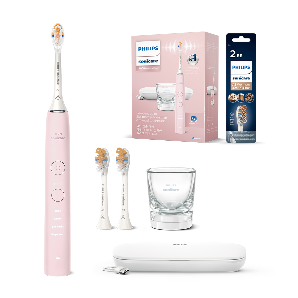 필립스 소닉케어 전동칫솔 올인원 세트 다이아몬드 클린 HX9914 핑크
