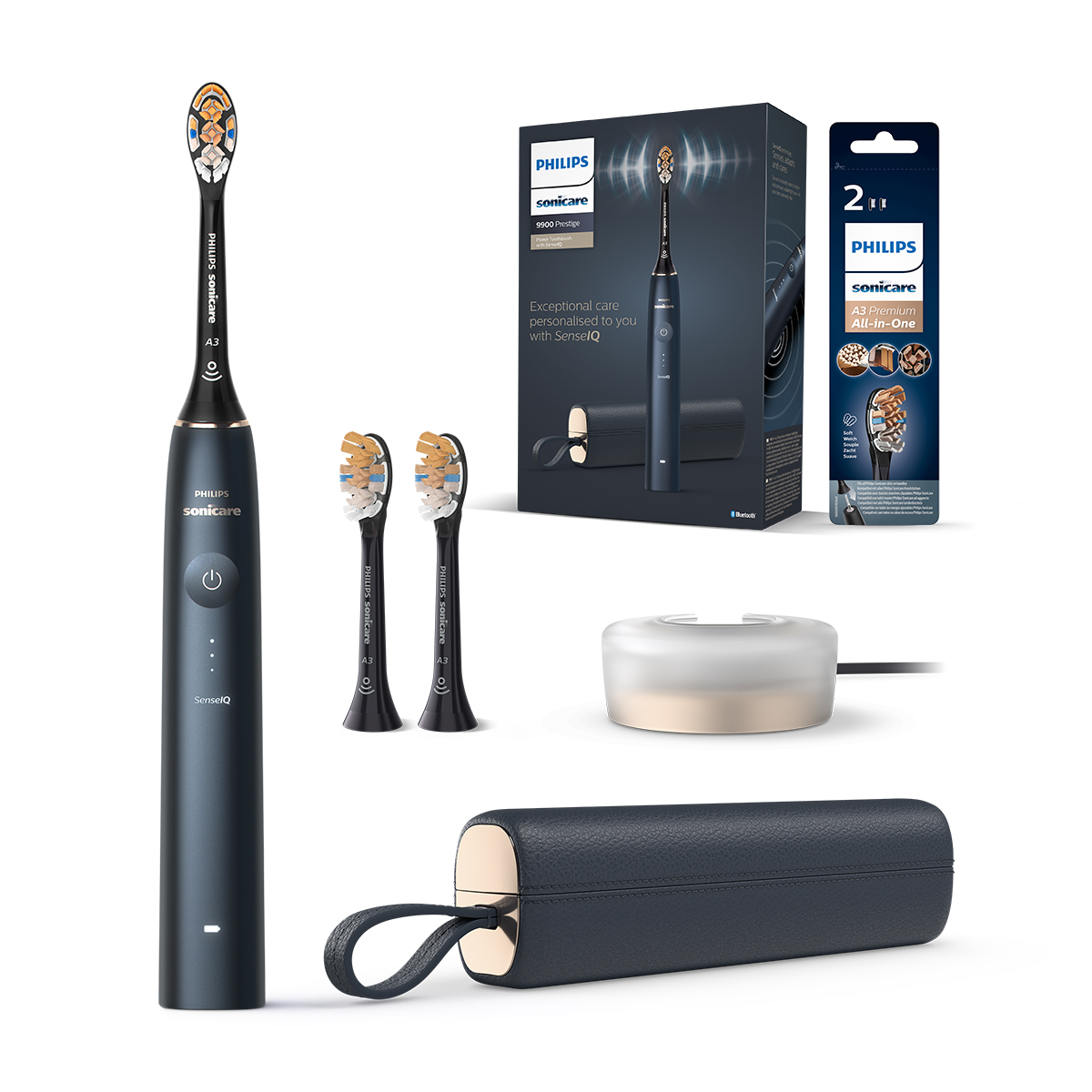 필립스 소닉케어 전동칫솔 올인원 칫솔모 세트 프레스티지 9900 미드나잇 블루