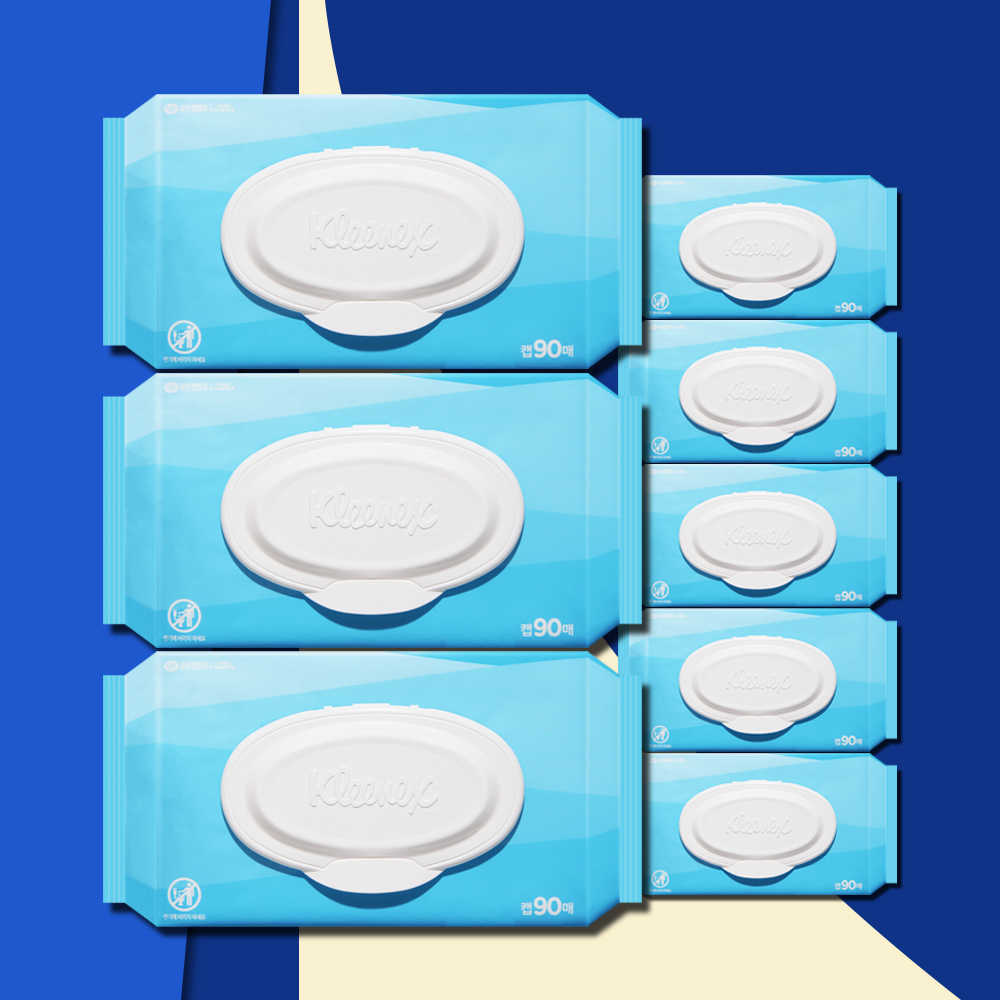 크리넥스 수앤수 코튼클린 물티슈 오리지널 캡형 90매 8팩 대용량 두꺼운