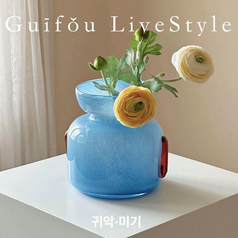 블루 화병 유리 꽃병 거실 인테리어 소품샵 디자인 클리어스카이블루 - 상세 이미지 2