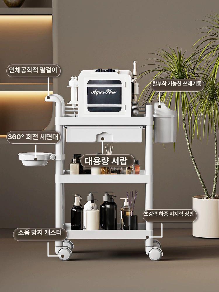 미용실 카트 미용 뷰티샵 이동식 웨건 트롤리 선반 베이지 서랍 없음 공식 표준 구성 50x34x90cm - 상세 이미지 5