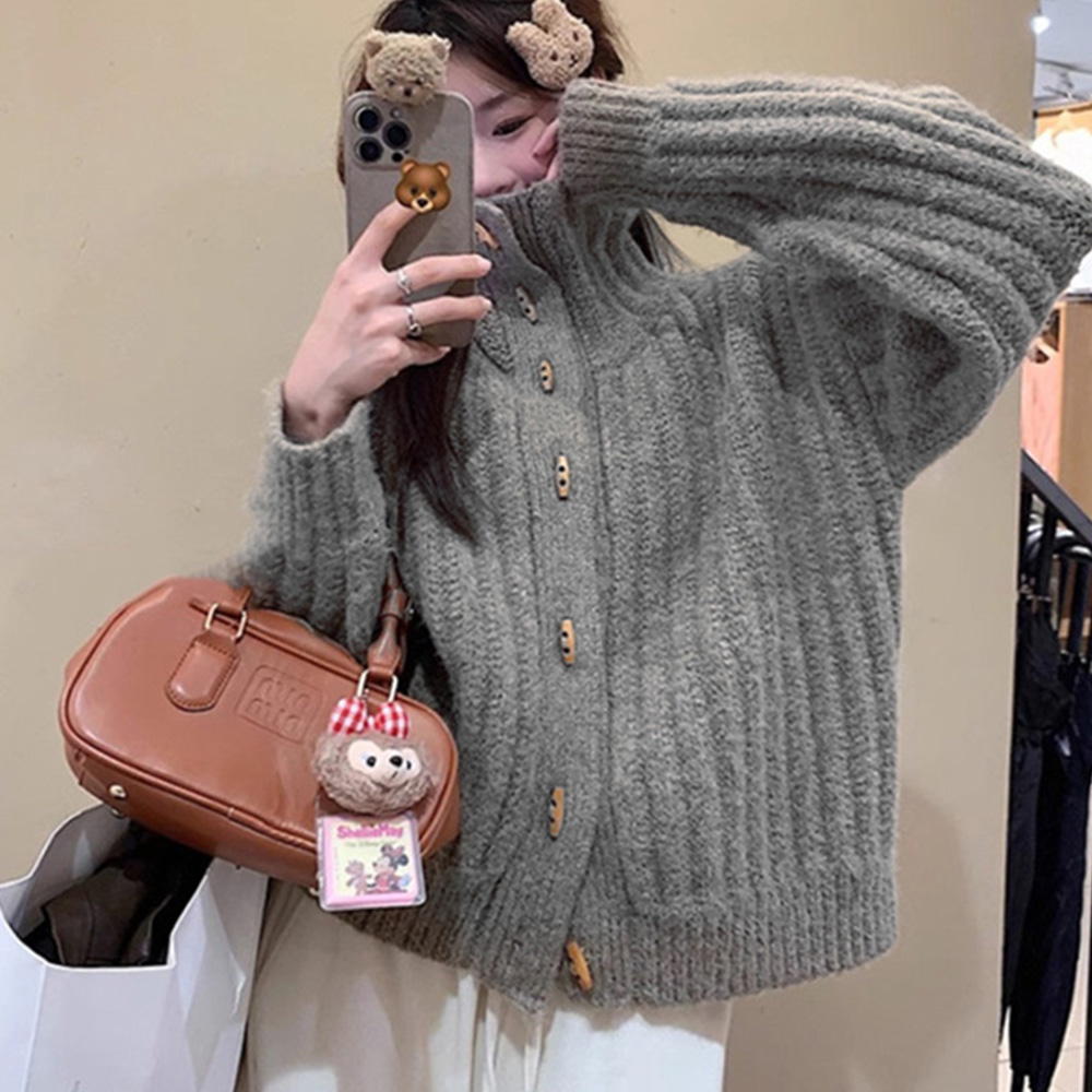 긴팔 니트가디건 가을 겨울 꽈배기 레이어드 하이넥 오버핏 부클 이미지 7