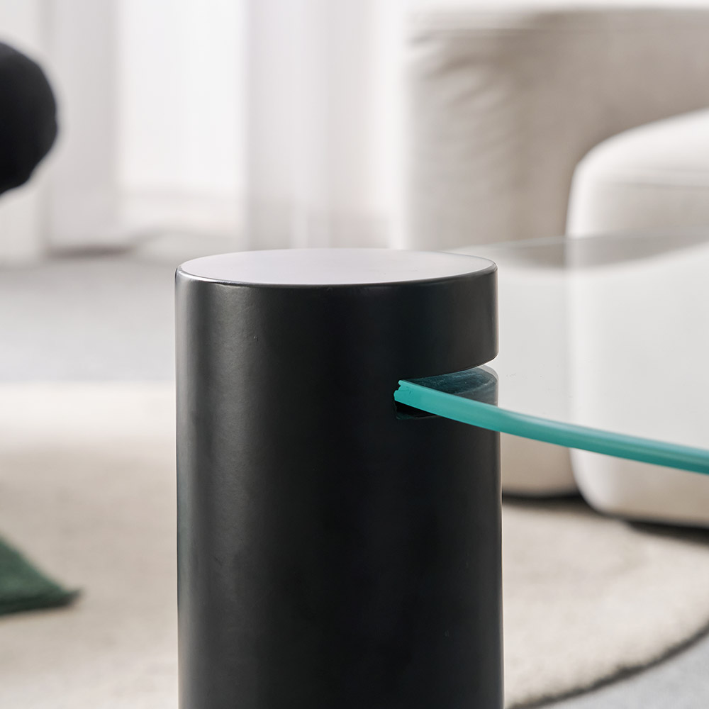 소울 강화유리 낮은 소파 거실 테이블 물방울 블랙 CNM244C