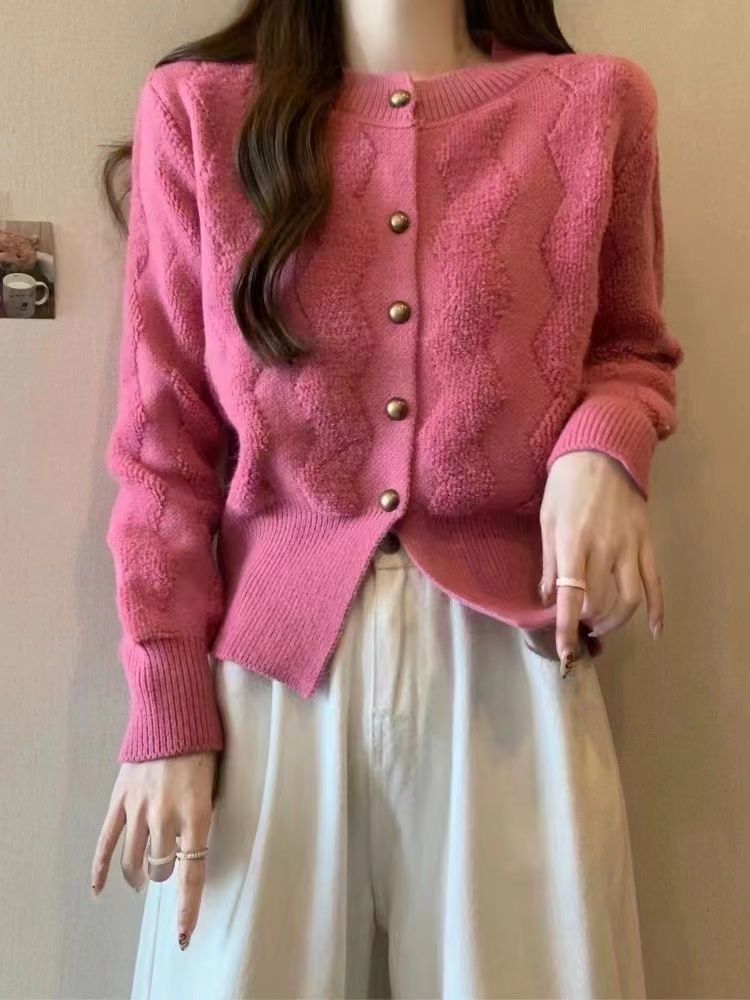 배색라인 리본 겨울이너 니트가디건 하운드체크 간절기 여성긴팔카디건 숏 투웨이집업 - 상품 이미지