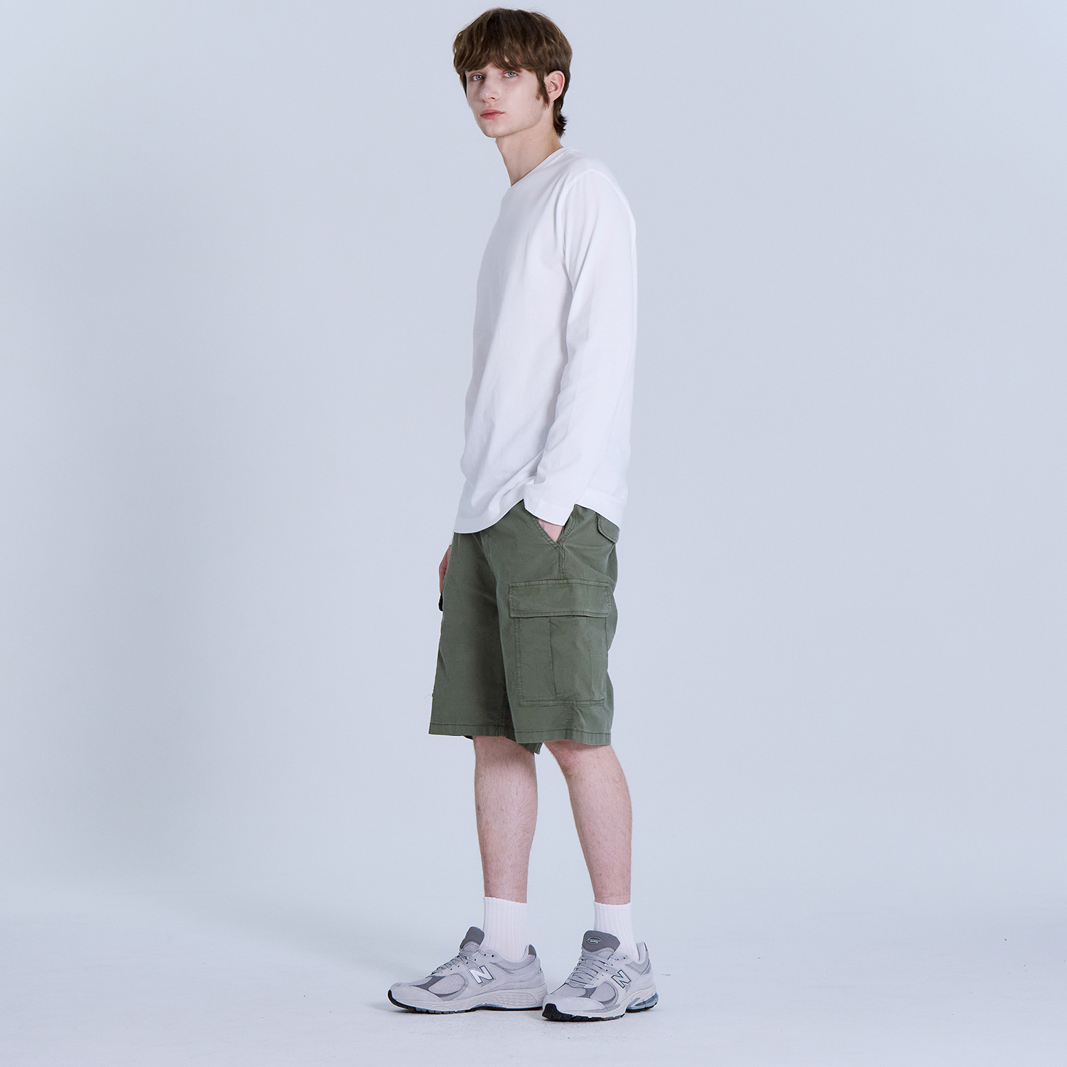 베이직하우스 면 20수 릴렉스핏 무지 긴팔티 2팩 이미지 3