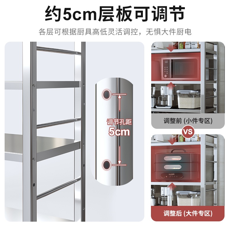 팬트리 선반 다용도선반 랙 무타공 스텐 선반장 수납 모듈 조립 시스템 55CM 3단 접시 1개+바구니 2개 - 상세 이미지 5