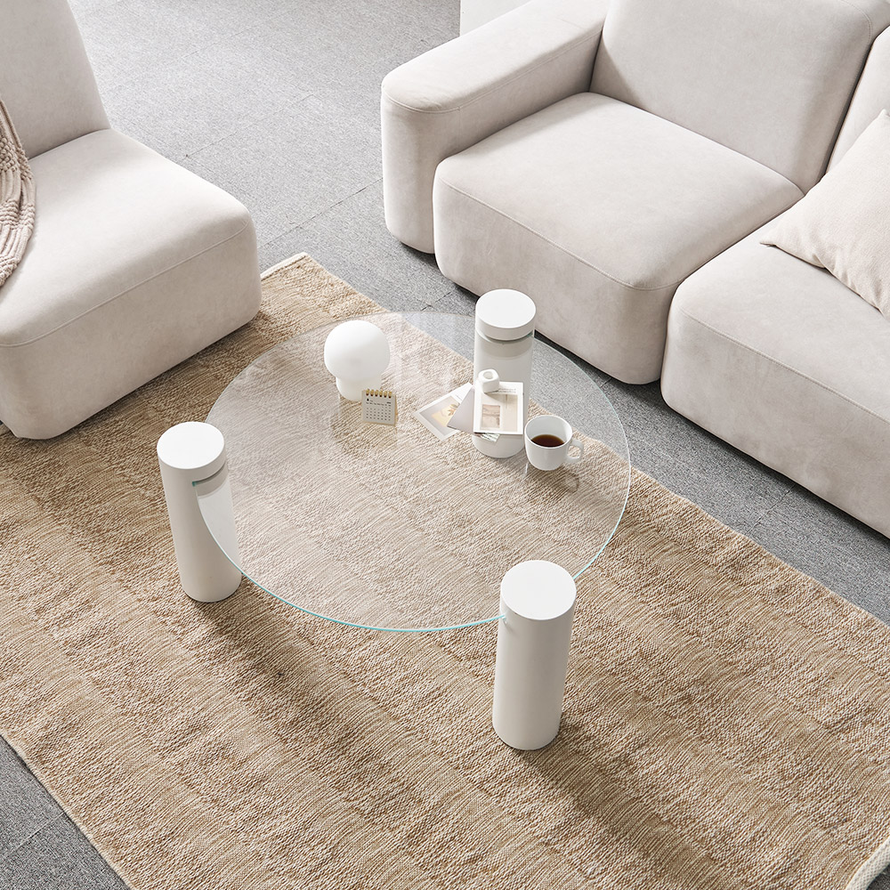 소울 강화유리 낮은 소파 거실 테이블 원형 화이트 CNM245C