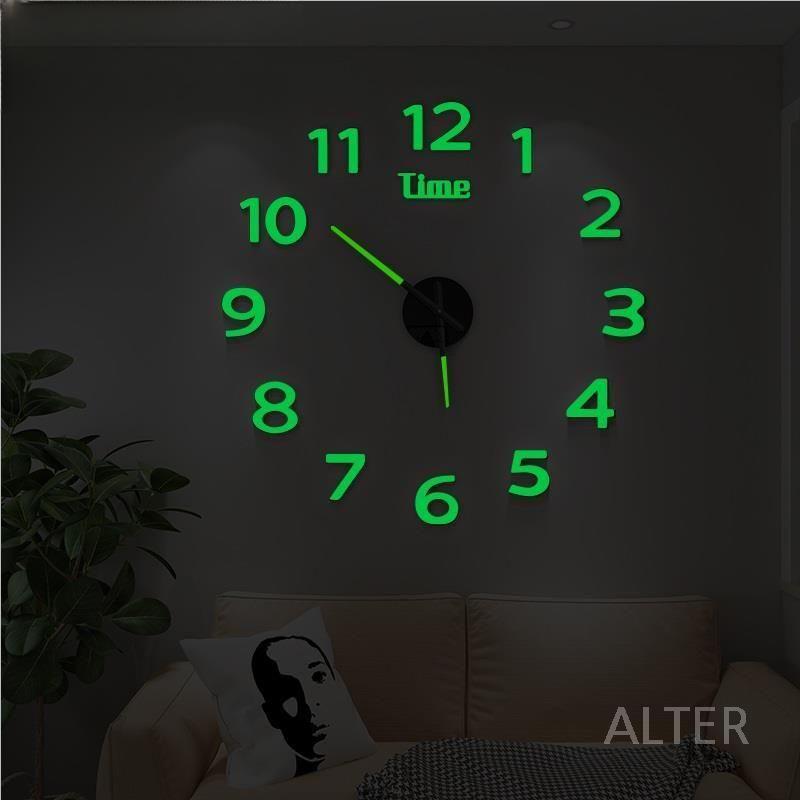 전자 벽걸이 시계 감성 선물 LED 건전지 벽시계 무음 빛나는 검정 40cm - 상세 이미지 4