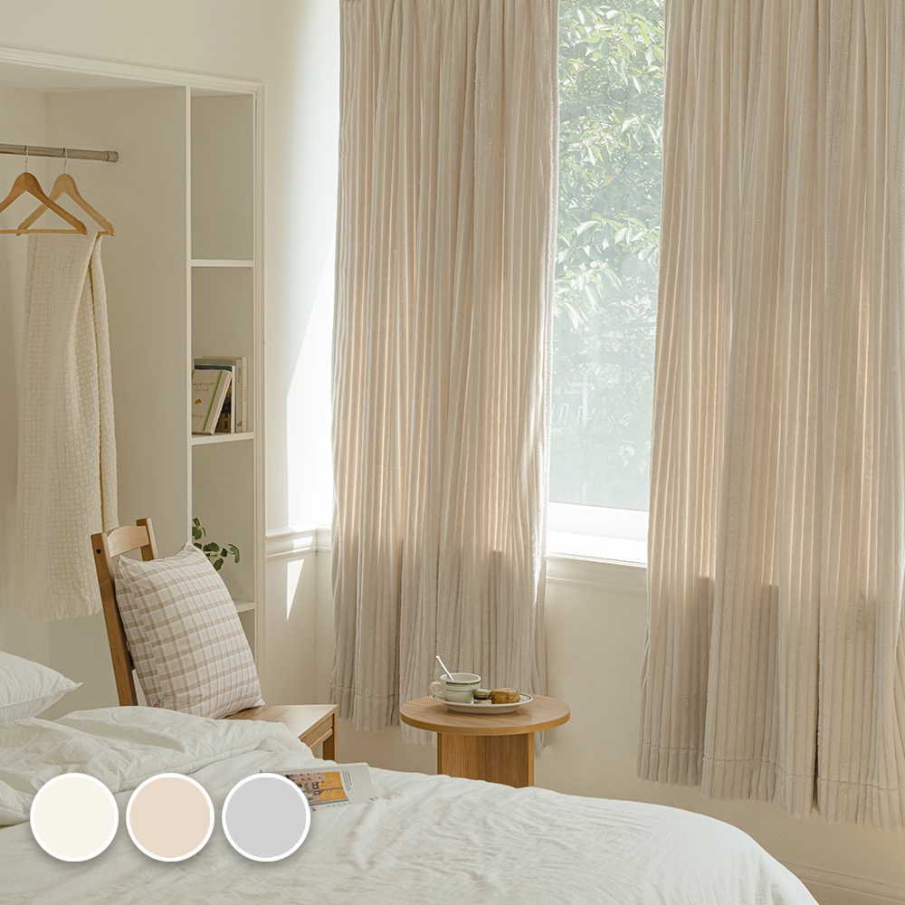 바자르 암막커튼 방한 코코니 보들 극세사 스트라이프 겨울 140x235