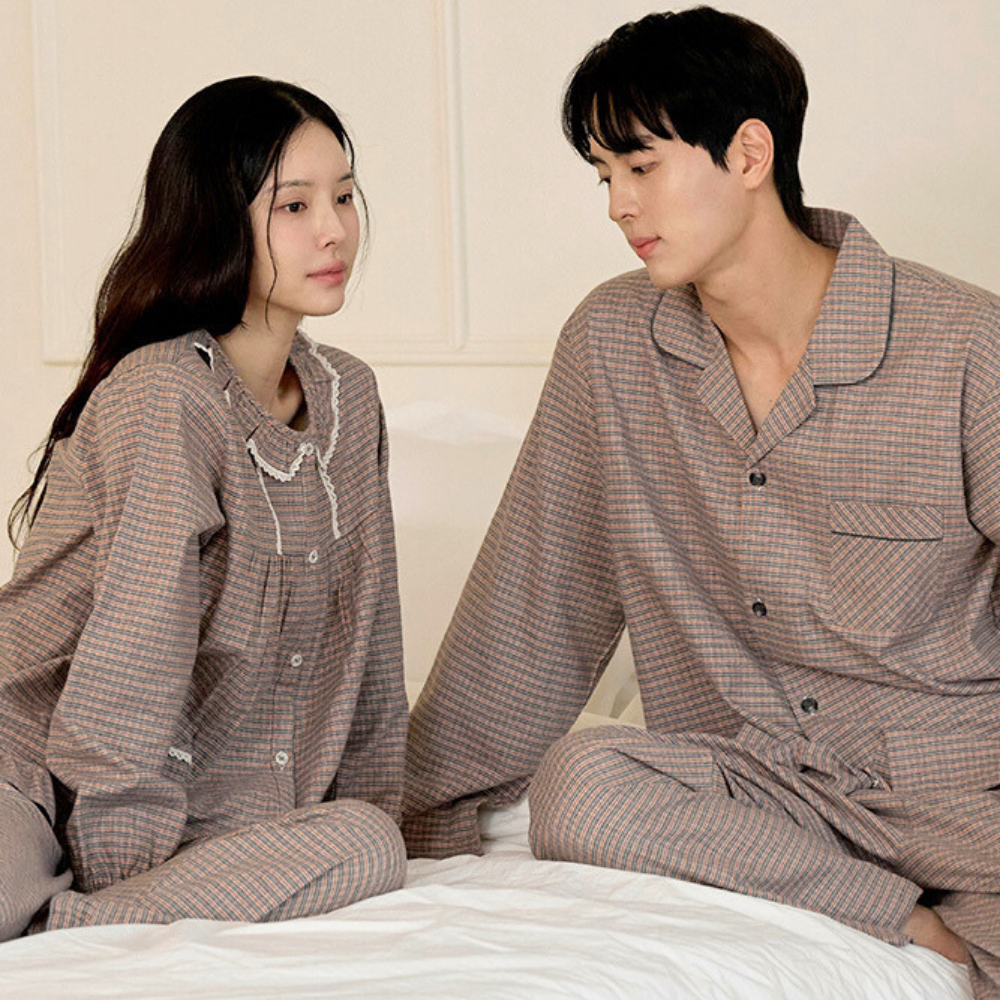 국산 잠옷 레트로 순면 잠옷 신혼 커플 기모 잠옷 선물 - 메인 이미지