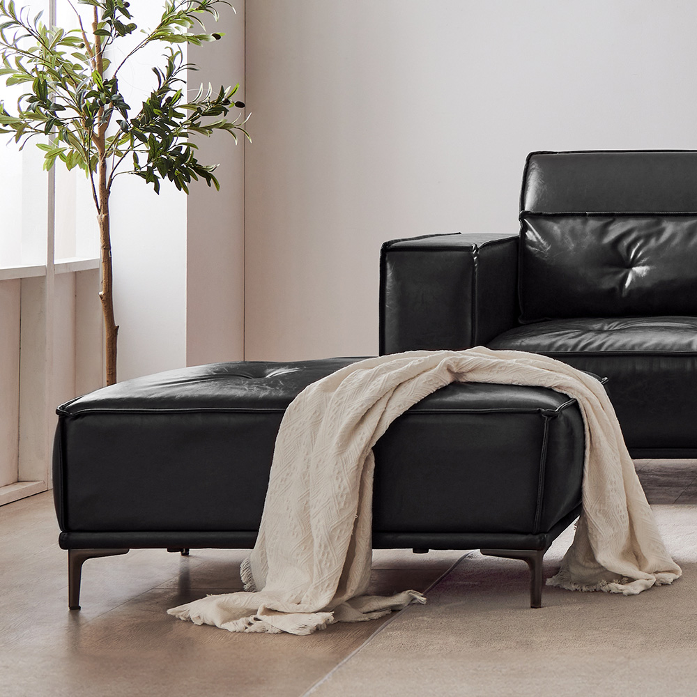 동서가구 브루클린 레트로 클래식 가죽 소파 스툴포함, 블랙, 1인용