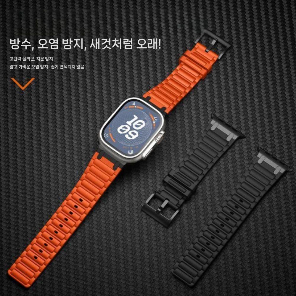 애플워치11 울트라3 se3 스트랩 메탈 티타늄 커넥터 실리콘 통기성 밴드 - 상세 이미지 4