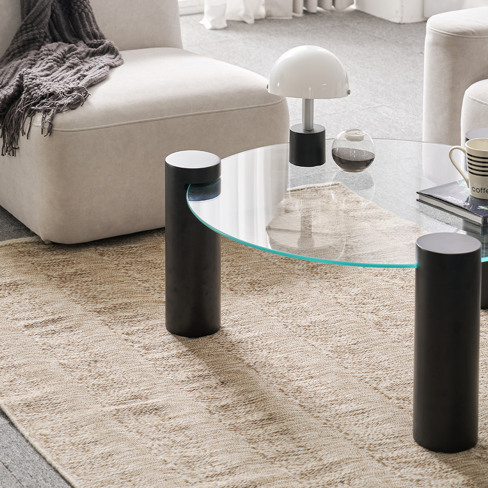 소울 강화유리 낮은 소파 거실 테이블 원형 블랙 CNM245C