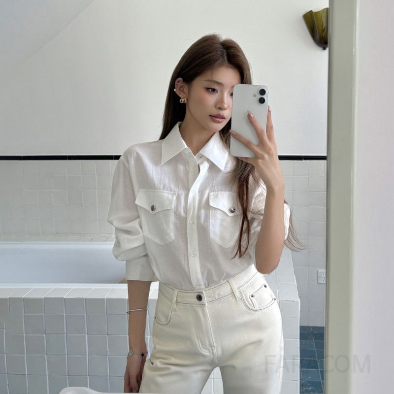 여성 긴팔 텐셀 셔츠 가을 캐주얼 얇은 재킷 스타일 시원한 착용감 데일리 포켓 이너웨어 모던한 디자인 편안한 외출용 - 상세 이미지 3