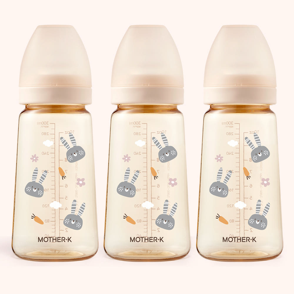 마더케이 신생아 PPSU 젖병 배앓이 방지 (노꼭지) 280ml, 3개, 토끼 크림