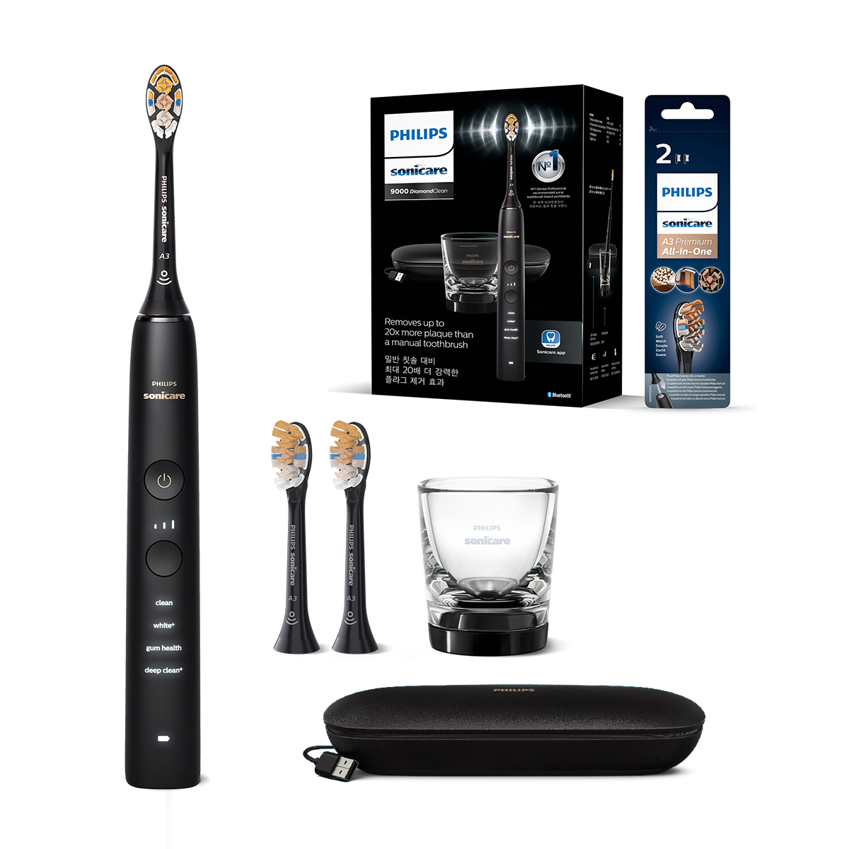 필립스 소닉케어 전동칫솔 올인원 세트 다이아몬드 클린 HX9914 블랙