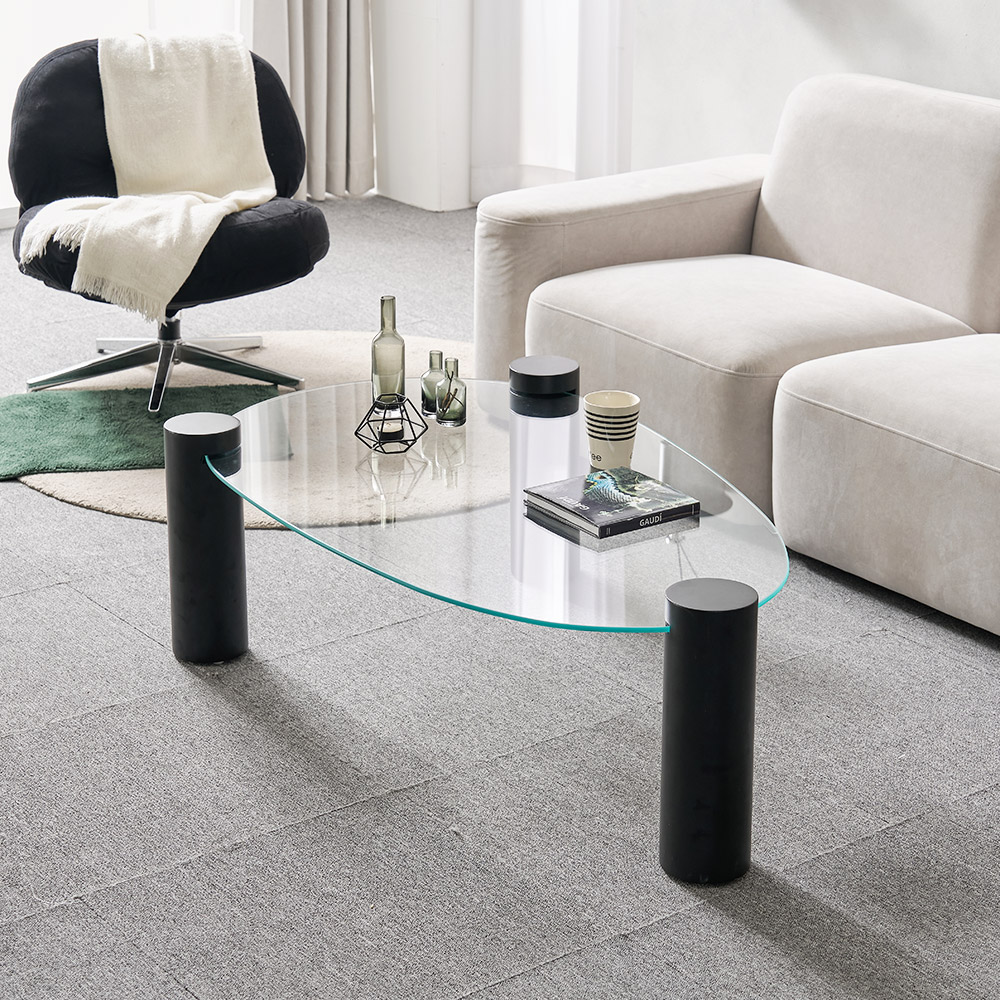 소울 강화유리 낮은 소파 거실 테이블 물방울 블랙 CNM244C