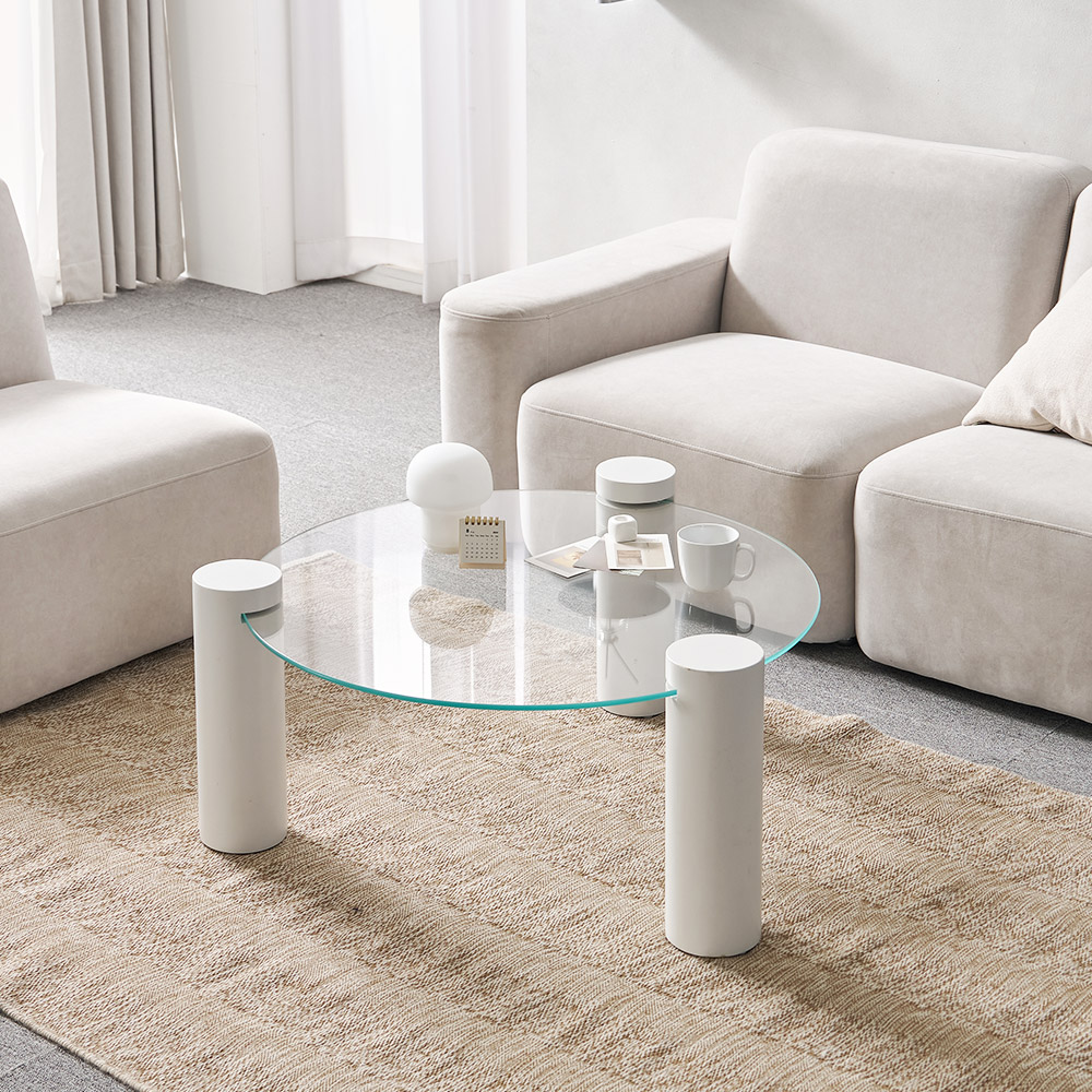 소울 강화유리 낮은 소파 거실 테이블 원형 화이트 CNM245C