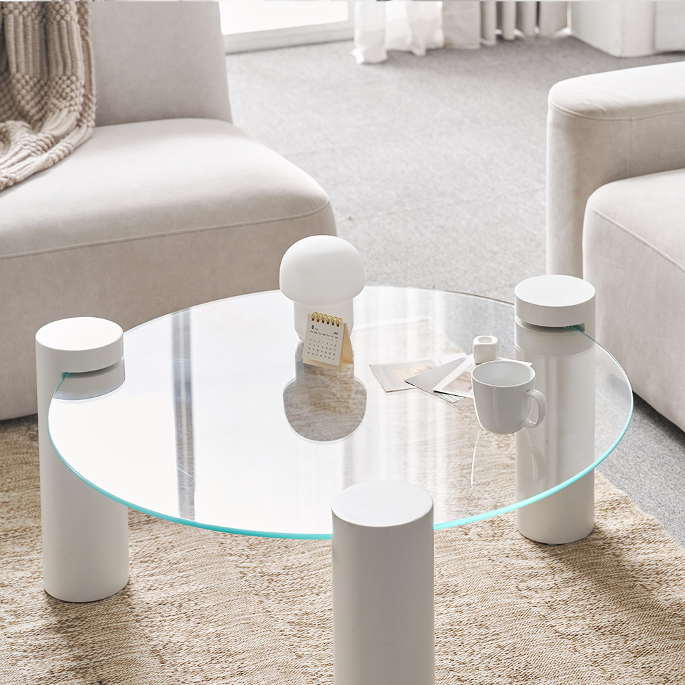 소울 강화유리 낮은 소파 거실 테이블 원형 화이트 CNM245C