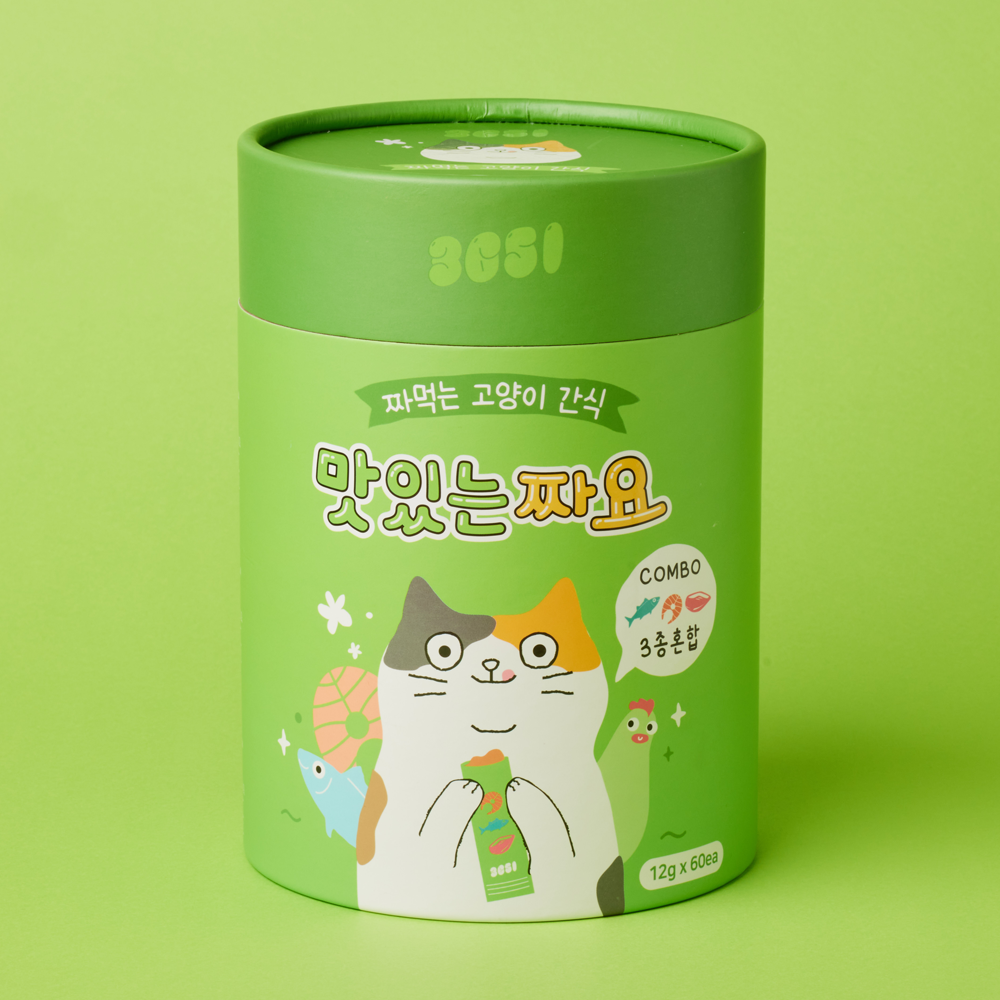 3651 맛있는 짜요 짜먹는 고양이 캔 간식 대용량 3종 세트, 12g, 180개