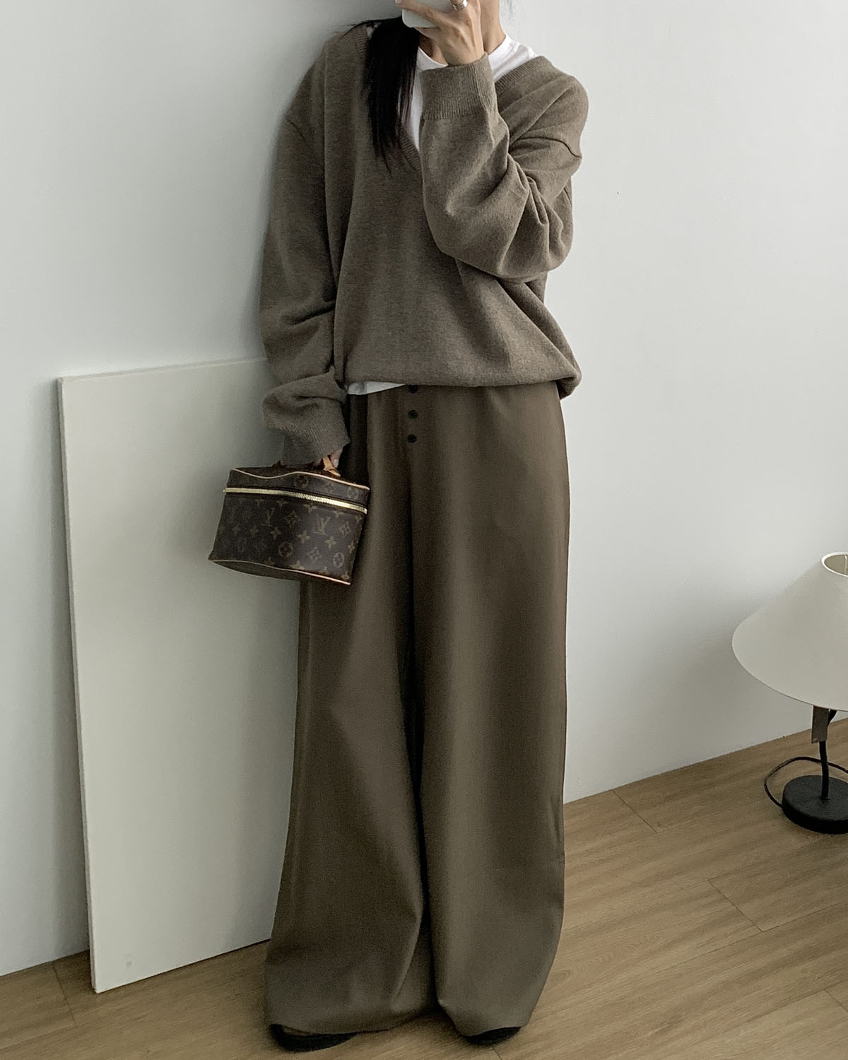 아웃핏 브리프 팬츠 와이드 밴딩팬츠 스판바지 (브라운) - 상세 이미지 3