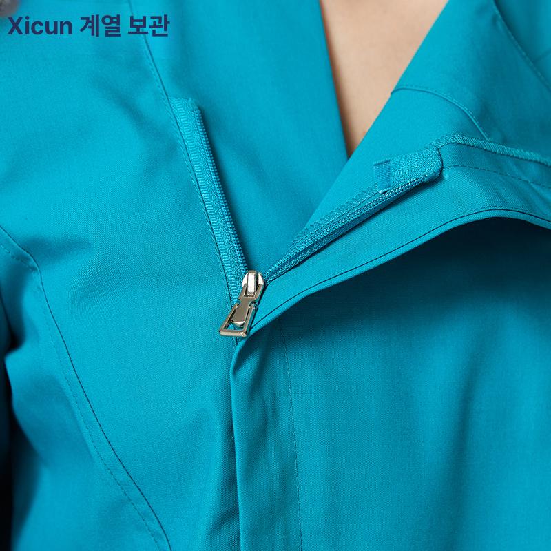 스크럽복 지퍼형 수술복 병원 유니폼 세트 긴팔 반팔 빅사이즈 피콕블루 반팔 XS - 상세 이미지 4