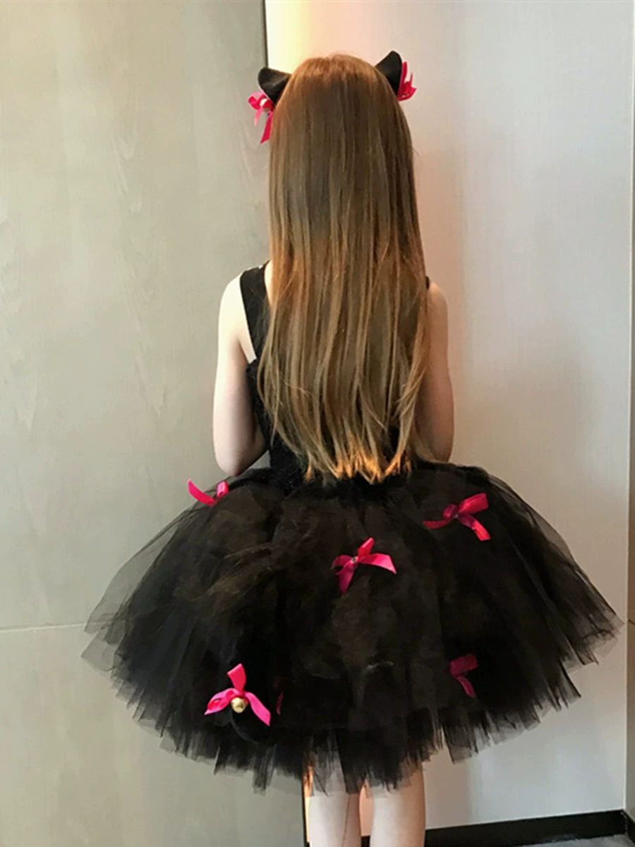 할로윈 의상 고양이 원피스 파티 코스프레 드레스 블랙 보타이 90cm - 상세 이미지 5