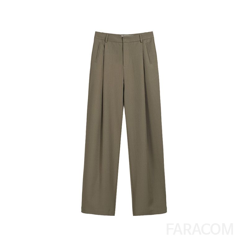 여성용 하이웨스트 와이드팬츠 가을 겨울용 카키색 모직 캐주얼 9부 길이 편안한 착용감 데일리 스타일링 코듀로이 밴딩 디자인 - 상세 이미지 5