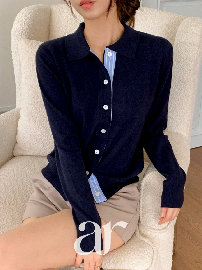 미니멀 카라배색 니트 가디건 가을가디건 cd3490 - 상세 이미지 2