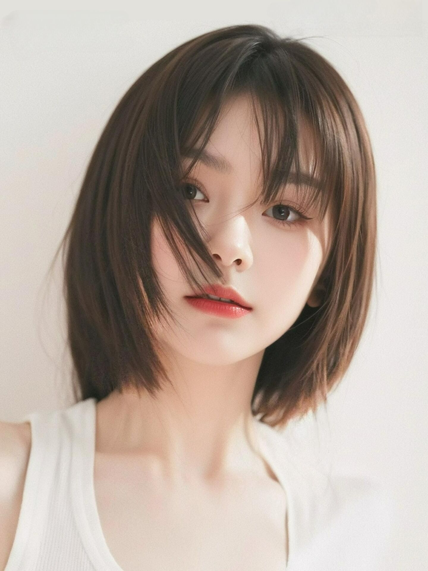 여성 인모 단발 가발  항암가발 탈모고민  스윗 전체진짜머리-이중바늘봉제상단 - 상품 이미지