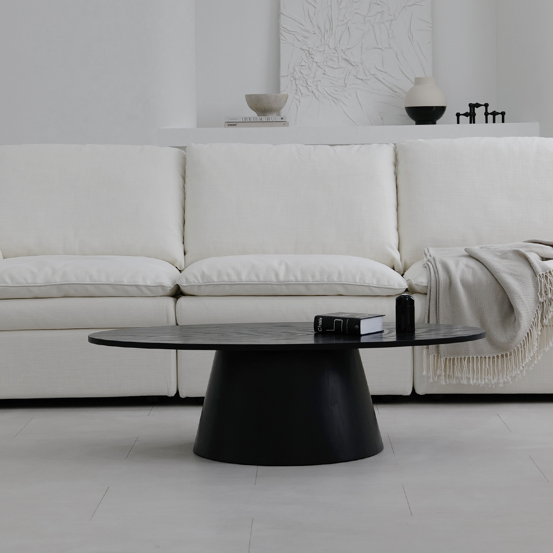 자야캠핑 반타 1719 애쉬원목 타원형 블랙 소파 거실테이블