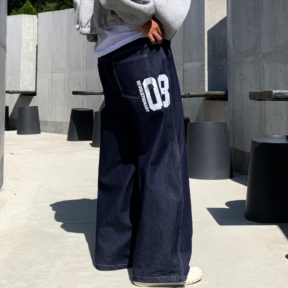 남자 코니 롱 와이드 벌룬핏 밴딩 생지 청바지 이미지 8