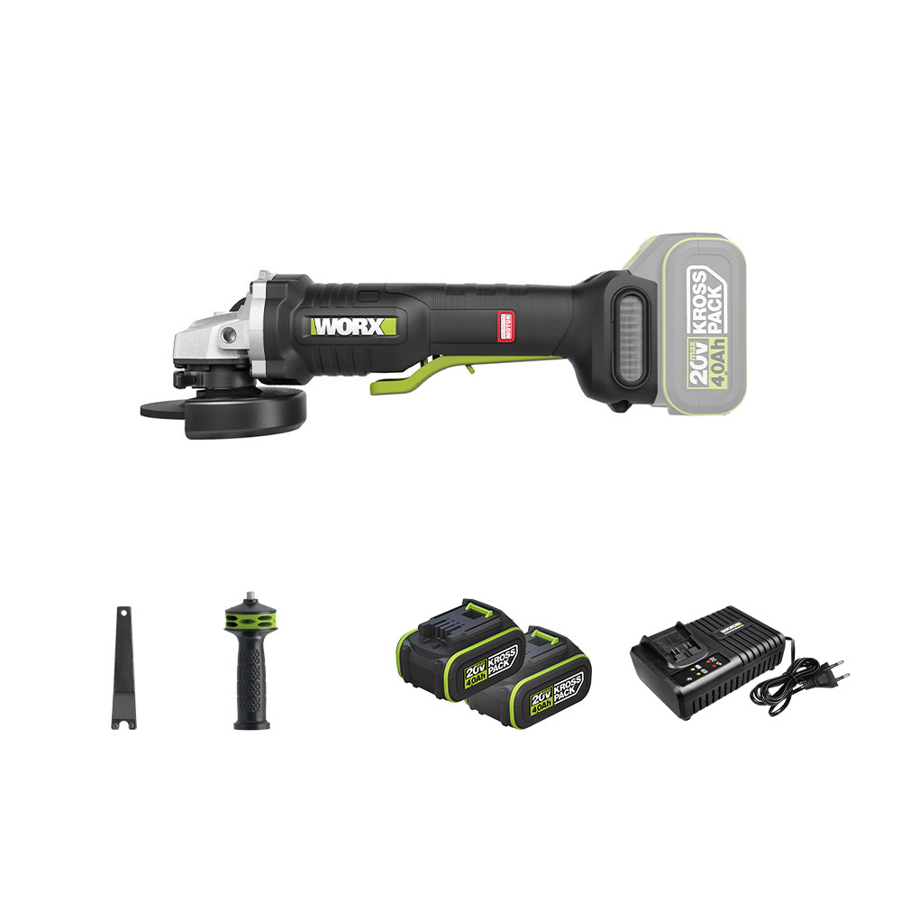 웍스 충전 앵글 그라인더 패들스위치 100mm 20V 4.0Ah 배터리2개 WU835.1 - 메인 이미지