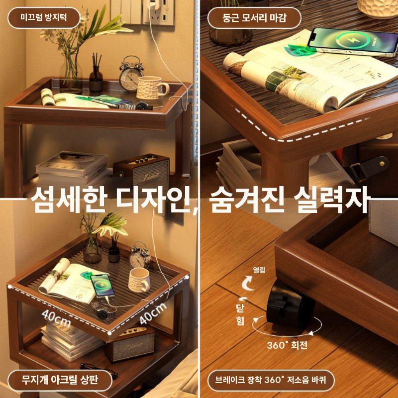 마노엔 침대 협탁 거실 쇼파 사이드테이블 선반 창홍 유리 모델 30CM - 상세 이미지 4