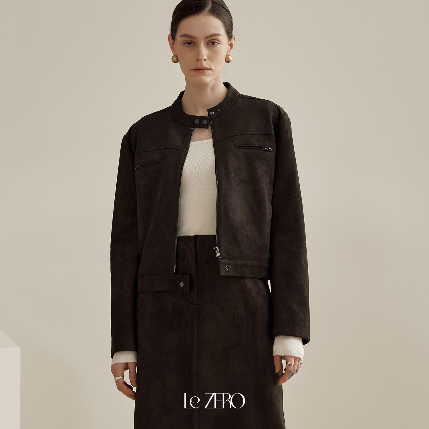 [제로스트릿] 르제로 스웨이드 집업 자켓 LeZERO SUEDE ZIP-UP JACKET / DARK BROWN - 상품 이미지