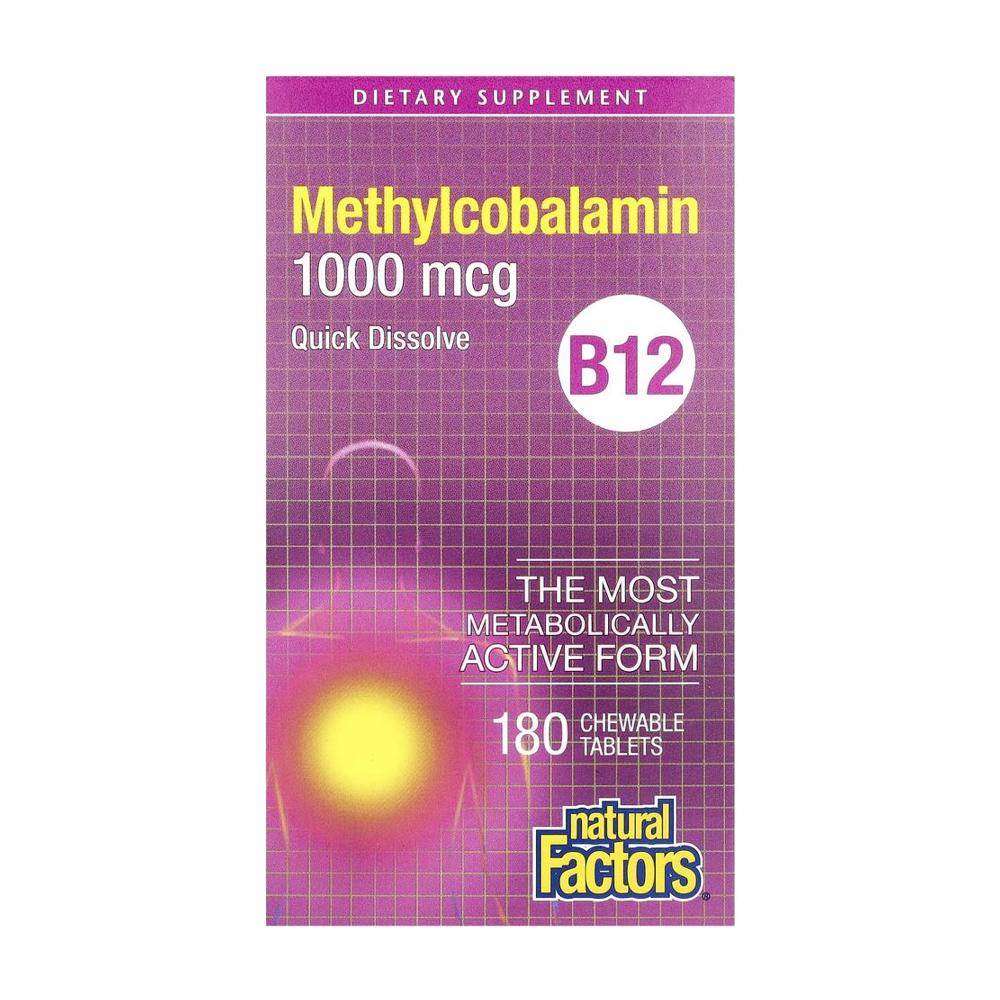 네츄럴팩터 비타민 B12 메틸코발라민 츄어블 1000mcg 180정 - 상품 이미지