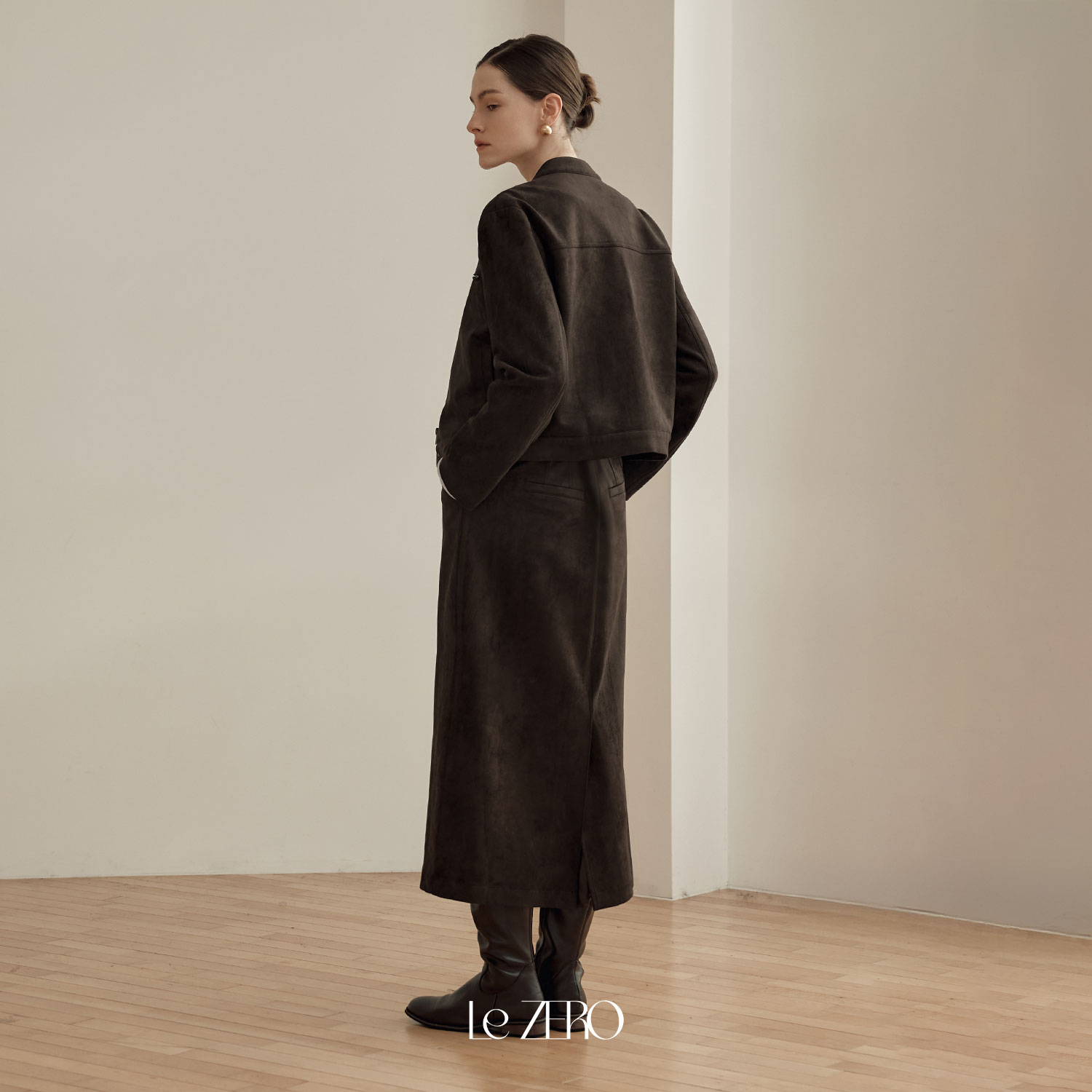 [제로스트릿] 르제로 스웨이드 롱 스커트 LeZERO SUEDE LONG SKIRT / DARK BROWN - 상세 이미지 3