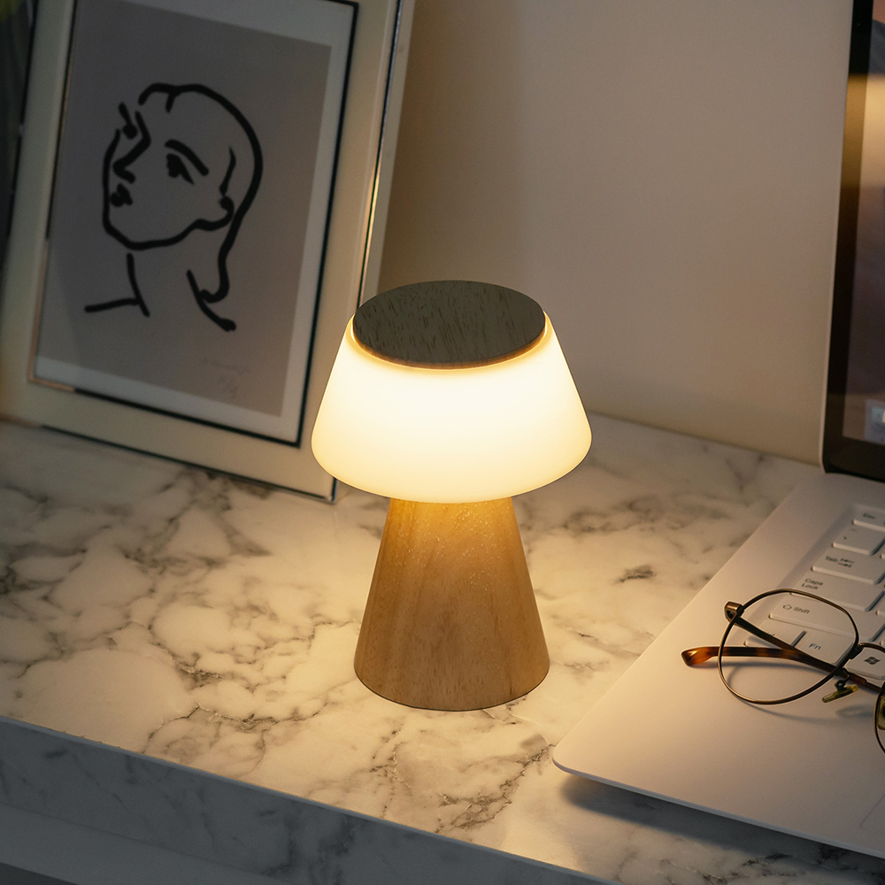 플라이토 모카우드 인테리어 LED 무드등 간접조명 C타입 충전식 미니 테이블 탁상 침실등