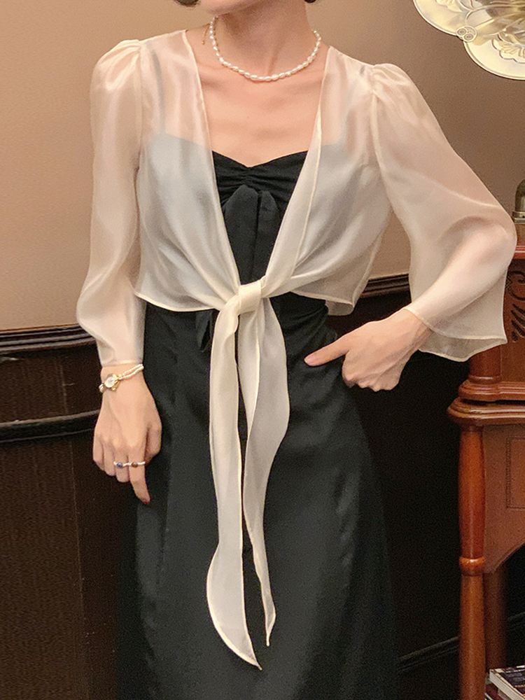 여성쉬폰볼레로 랩 가디건 케이프 여성용 여성볼레로 재킷 카디건 패션 애프리콧 S - 상품 이미지