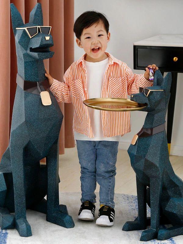 선반 도베르만 조각상 보조테이블 동물 군견 장식품 블랙골드 74cm - 상세 이미지 2