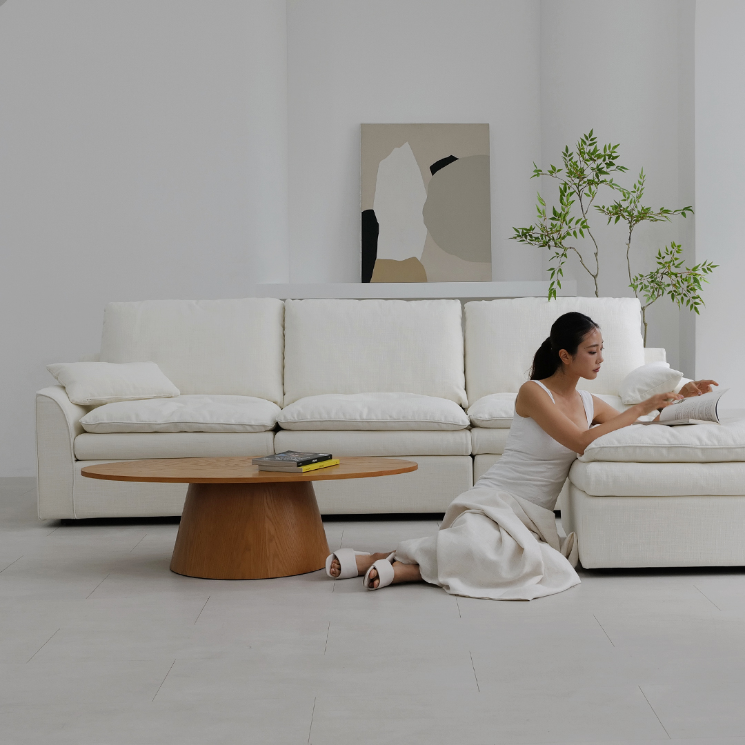 자야캠핑 반타 1719 애쉬원목 타원형 브라운 소파 거실테이블