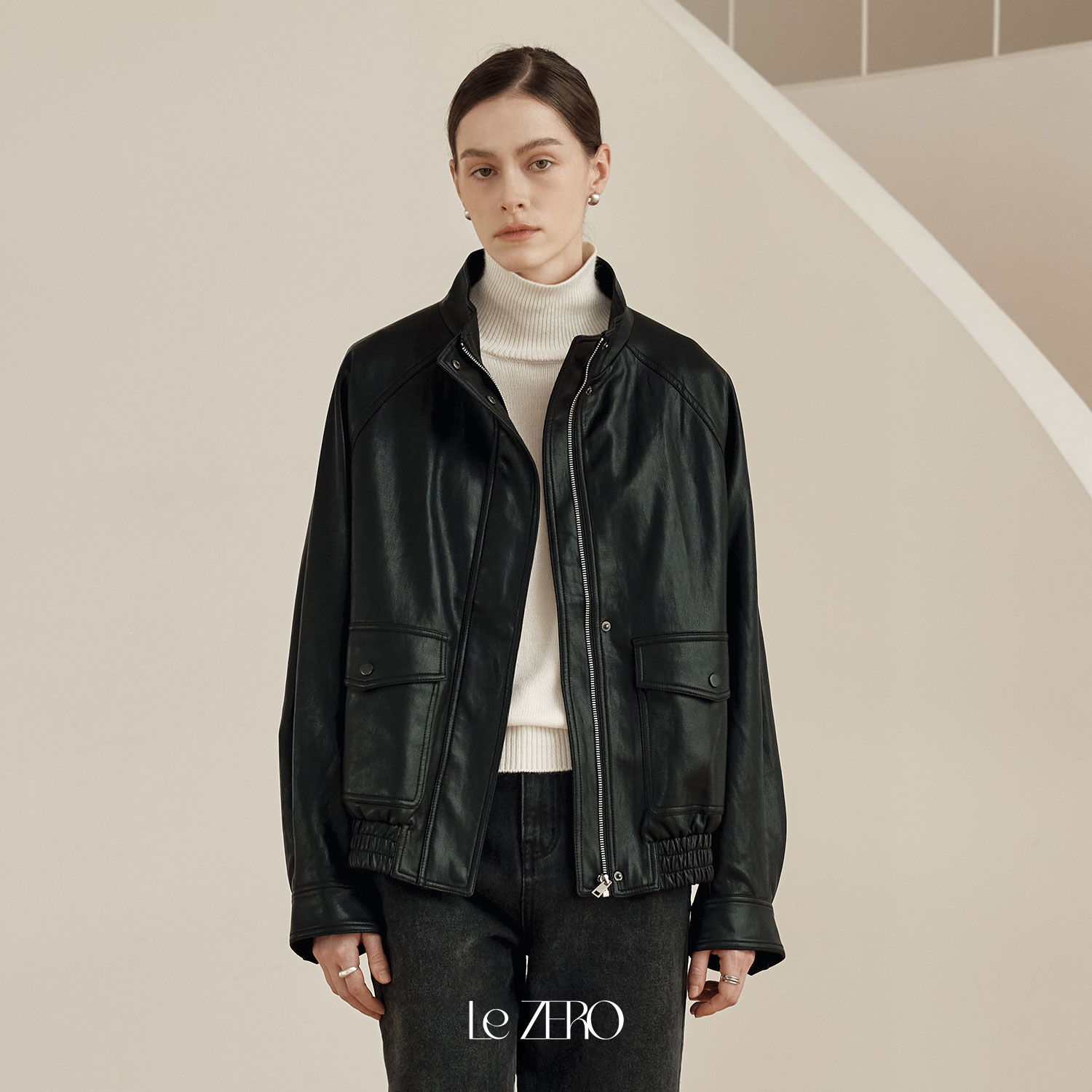[제로스트릿] 르제로 오버핏 레더 자켓 LeZERO OVERFIT LEATHER JACKET / BLACK 이미지 3