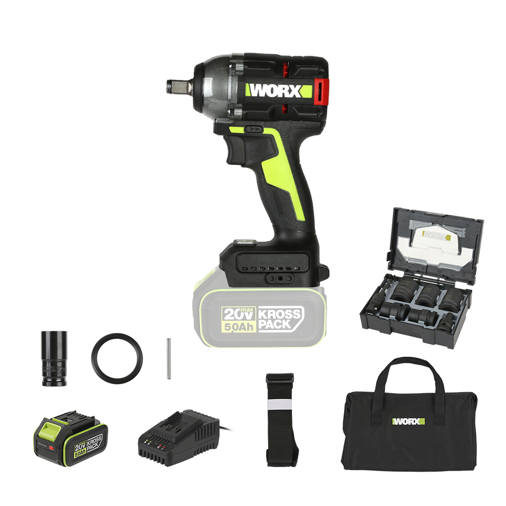 웍스 충전 임팩 렌치 20V 5.0Ah 배터리1개 12.7mm BL WU289.3 임팩트