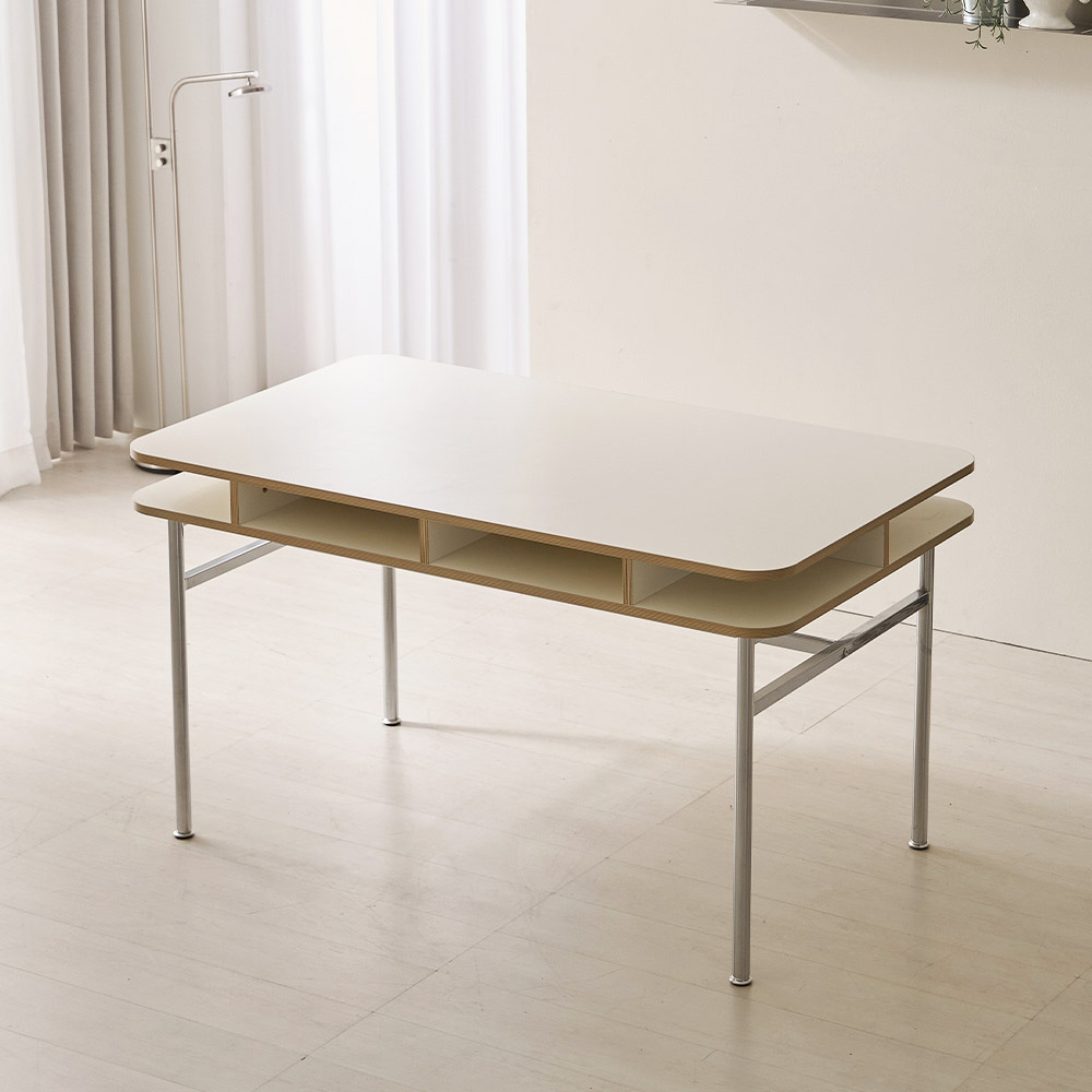 모노베 2단 수납 사각 공간활용 거실 식탁 테이블 1400mm, 크림화이트 CNM252C