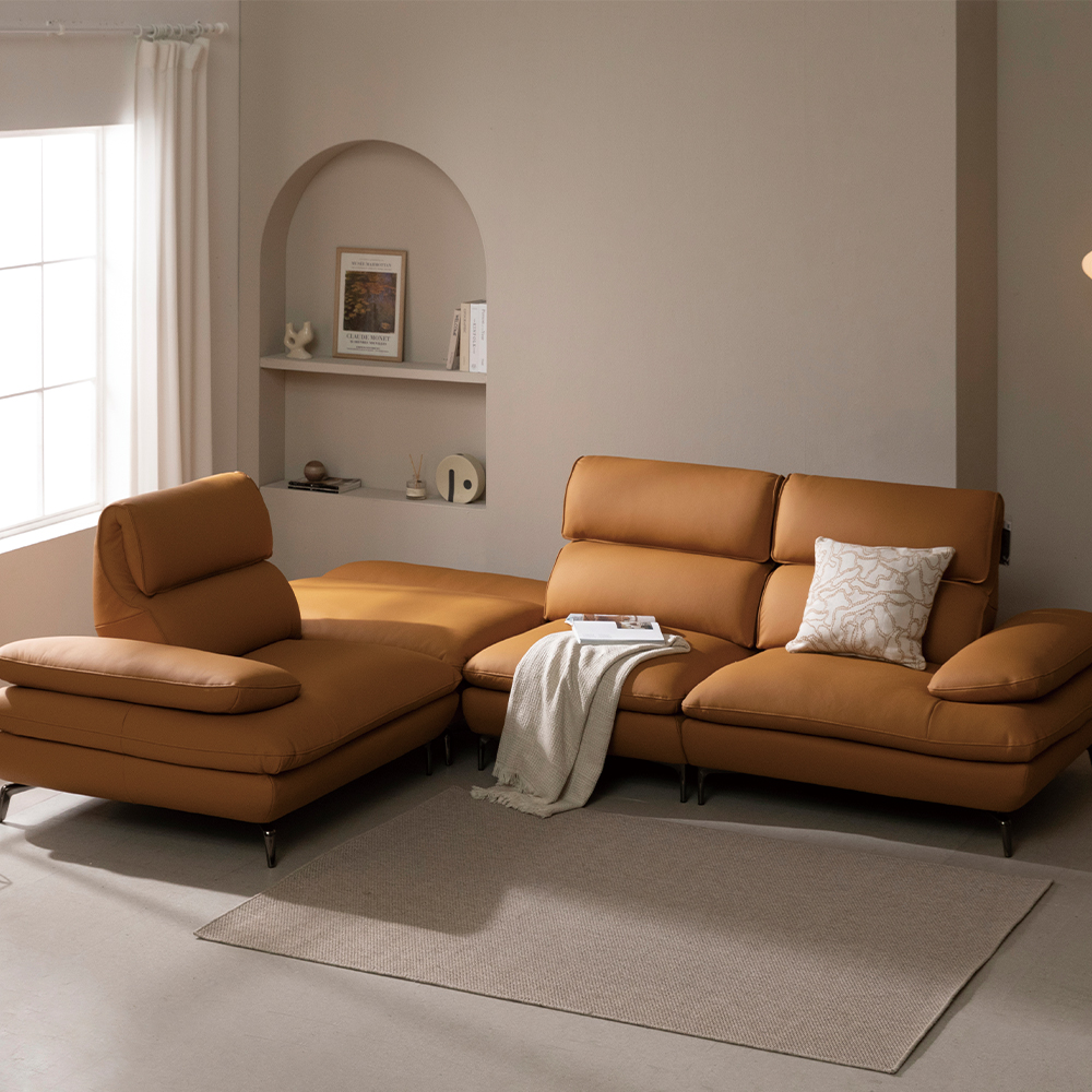 컴포트 전동 무빙 스윙 소파 전체 천연 소가죽 4인용 코너형 풀레더 쇼파